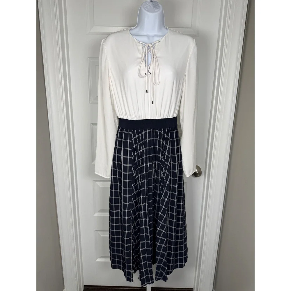 Ted Baker Fancesa Fit & Flare Check Midi Dress Ivory Black 2 Quiet‎ Luxury - Picture 3 of 9